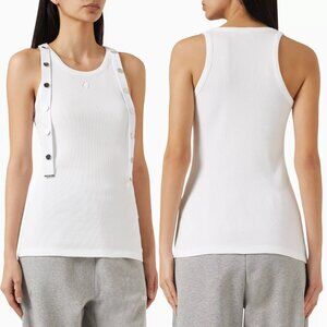 The Attico Tank Top Ribbed Knit 100% Cotton Metal Button Detail Racer Back Sz 40